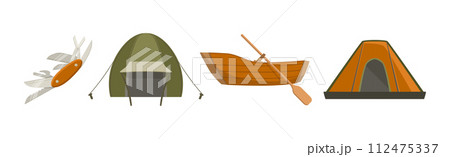 Outing and Camping Equipment and Object Vector Set 112475337