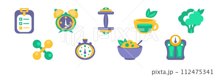 Sport and Fitness Healthy Lifestyle Flat Icon Vector Set 112475341