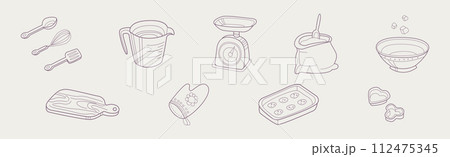 Baking and Bakery Equipment and Tool Flat Line Vector Set 112475345