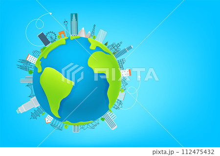 World travel concept with famous world sights. Banner with copy space World travel concept with famous world sights. Banner with copy space 112475432