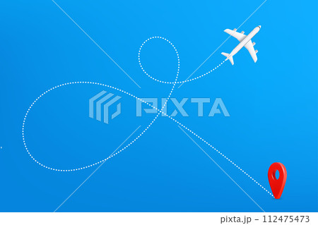 World travel destination concept. 3d vector illustration with airplane 112475473