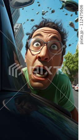 AI-generated content. A man wearing glasses is shown looking through the window of a car. AI-generated content. A man wearing glasses is shown looking through the window of a car. 112475606