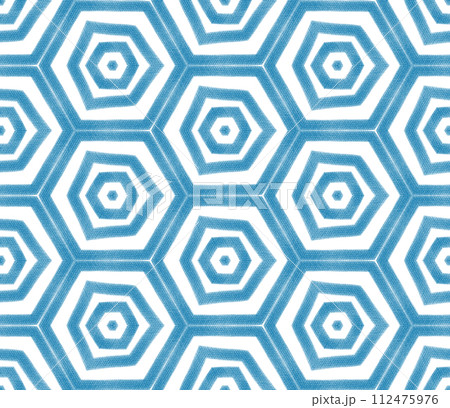 Tiled watercolor pattern. Blue symmetrical 112475976