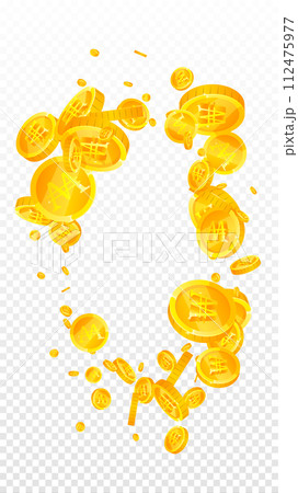 Korean won coins falling. Scattered gold WON Korean won coins falling. Scattered gold WON 112475977