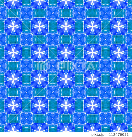 Watercolor ikat repeating tile border. Blue Watercolor ikat repeating tile border. Blue 112476031