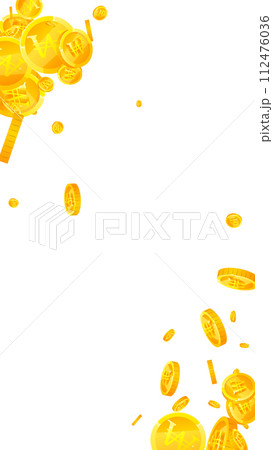 Korean won coins falling. Scattered gold WON 112476036