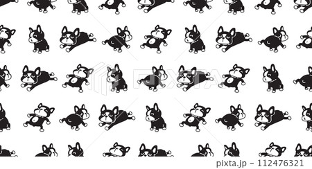 dog seamless pattern french bulldog puppy vector pet cartoon doodle gift wrapping paper tile background repeat wallpaper illustration scarf isolated design 112476321