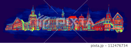 Aachen Cathedral is a Roman Catholic church in Aachen at Germany. Art collage, design 112476734