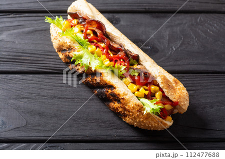 Hot dog . Traditional american fast food . Hot dog . Traditional american fast food . 112477688