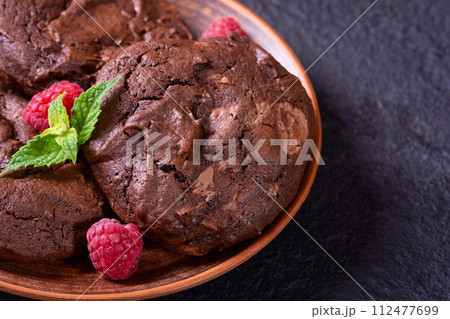 Group of homemade american chocolate cookies 112477699