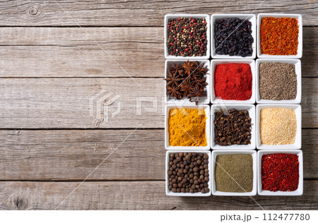 Mix of spices . Indian food background 112477780