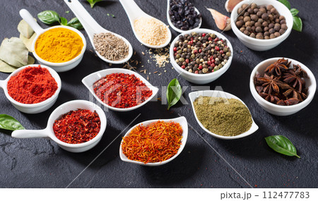 Mix of spices . Indian food background 112477783