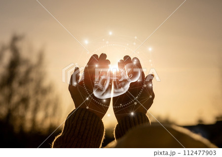 The show a human embryo against the background of the sun. 112477903