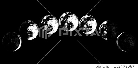 The Phases Of The Moon in the solar system. Astrology or astronomical galaxy space. Orbit or circle 112478067