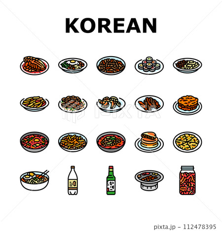 korean cuisine food asian icons set vector korean cuisine food asian icons set vector 112478395