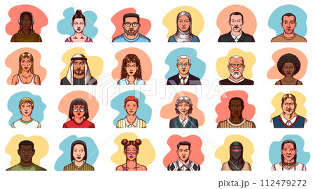 Human Avatars Collection. Faces of people. Characters set. Happy emotions. Portrait for social media 112479272