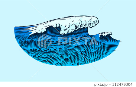 Atlantic tidal waves. Vintage old engraved hand drawn labels. Marine and nautical or sea, ocean in 112479304