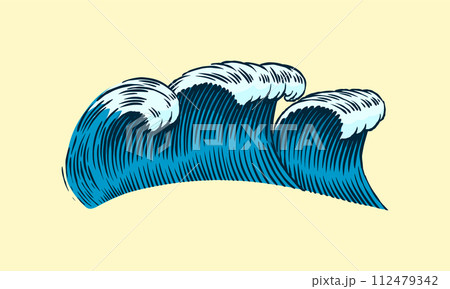 Atlantic tidal waves. Vintage old engraved hand drawn labels. Marine and nautical or sea, ocean in 112479342