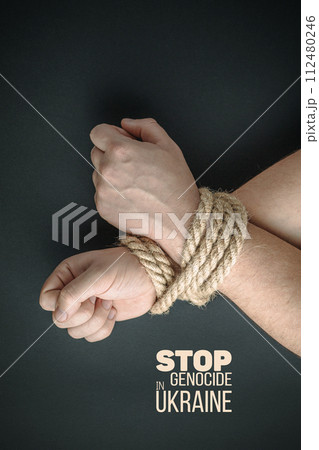 tightly tied hands with thick rope 112480246