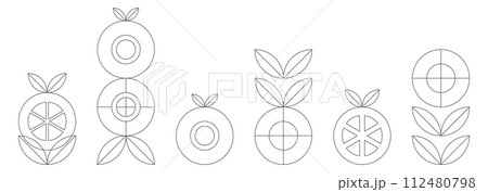 アイコン セット 果物 野菜 花 レトロ ライン 背景 112480798