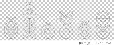 Icon set fruits vegetables flowers retro line background 112480798