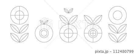 アイコン セット 果物 野菜 花 レトロ ライン 背景 112480799