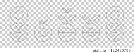 Icon set fruits vegetables flowers retro line background 112480799