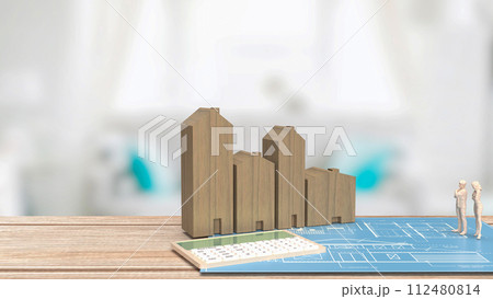 The house and blue plan for property or real estate concept 3d rendering. The house and blue plan for property or real estate concept 3d rendering. 112480814