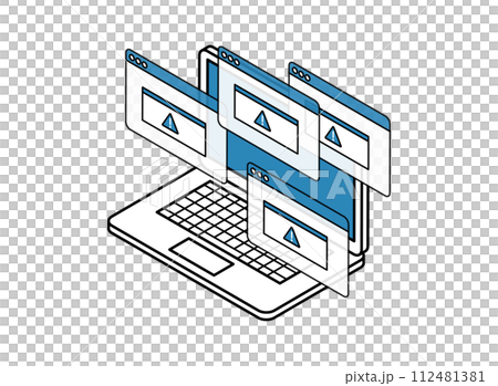 Illustration isometric of a laptop with an error Illustration isometric of a laptop with an error 112481381