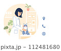 Veterinary business card template with blank text space for contact information, website, phone. Young veterinarian with cat visiting card design. Flat line vet clinic creative illustration. 112481680