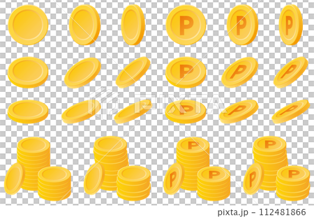 Vector illustration set of coins, medals and points Vector illustration set of coins, medals and points 112481866