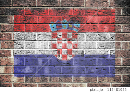 Croatia flag on an old brick wall background Croatia flag on an old brick wall background 112481933