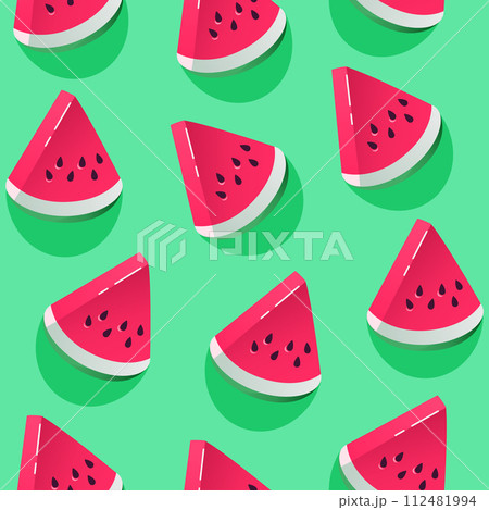 Seamless pattern with watermelon pieces in trendy 3d style. Vector background for design. Seamless pattern with watermelon pieces in trendy 3d style. Vector background for design. 112481994
