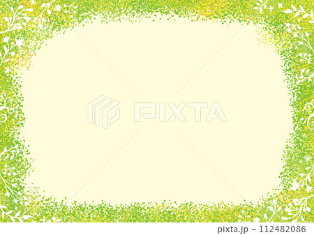 緑の点と植物飾りの背景 112482086
