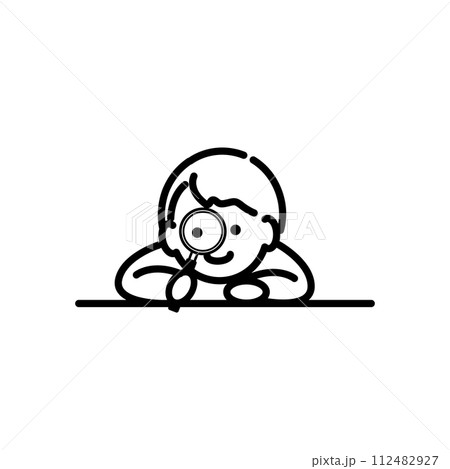 虫眼鏡でのぞく人のイラスト モノクロ線画 03 虫眼鏡でのぞく人のイラスト モノクロ線画 03 112482927