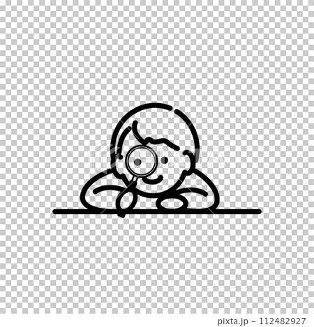 虫眼鏡でのぞく人のイラスト モノクロ線画 03 虫眼鏡でのぞく人のイラスト モノクロ線画 03 112482927