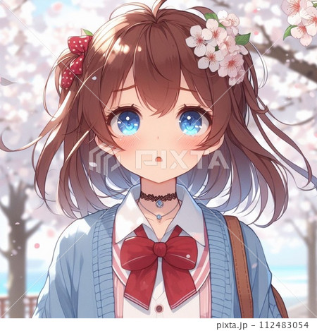 桜の下で卒業式のイメージを見る女子高生 桜の下で卒業式のイメージを見る女子高生 112483054