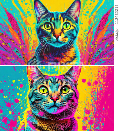 猫のポートレートイラスト・ポップアート風（2画像）｜著作権