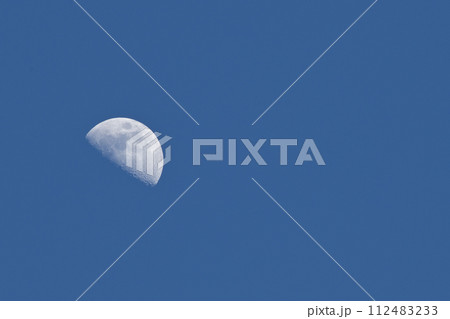 月齢7.2如月上弦の月、夕方の月 112483233