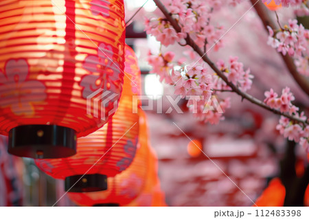 紅灯と桜 112483398