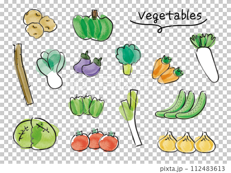 手繪水彩可愛蔬菜一組_背景白色 112483613