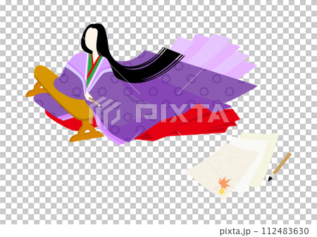 紫式部と越前和紙のベクターイラスト 112483630