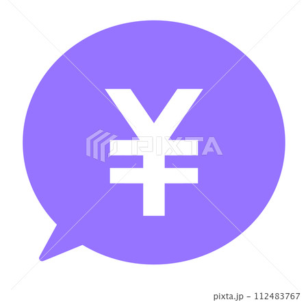 シンプルな紫色の円マークと吹き出し シンプルな紫色の円マークと吹き出し 112483767