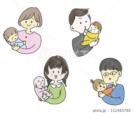 赤ちゃんを抱っこするイラストセット 112483788
