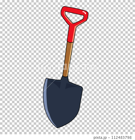 Cartoon metal farmer shovel with wooden handle. 112483798