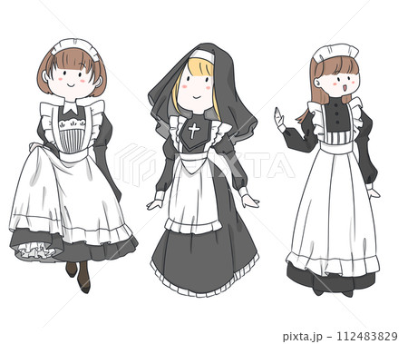 いろいろなかわいいメイドさんのイラストセットのイラスト素材