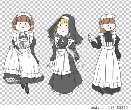 いろいろなかわいいメイドさんのイラストセットのイラスト素材