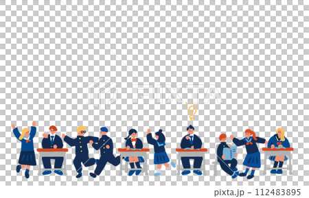 Simple and flat illustration of students in uniforms studying 112483895
