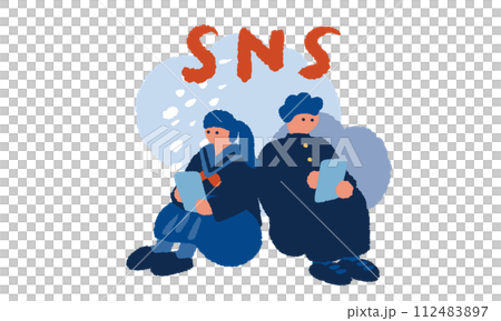 Illustration of male and female students worried about SNS 112483897