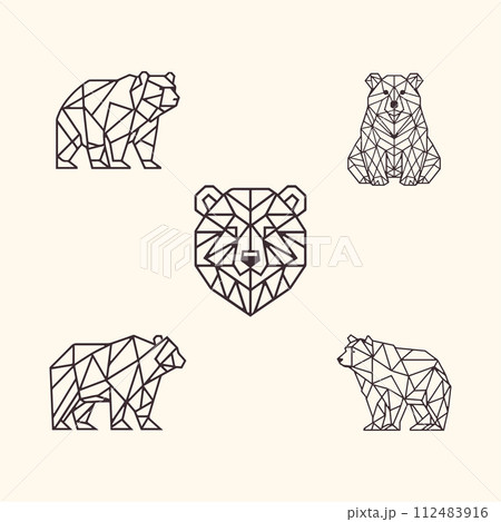 Set of Bear Abstract Geometric Illustrations, Triangle Bear Vector Graphic for Tattoos, T-Shirt Prints, and Web Design Set of Bear Abstract Geometric Illustrations, Triangle Bear Vector Graphic for Tattoos, T-Shirt Prints, and Web Design 112483916